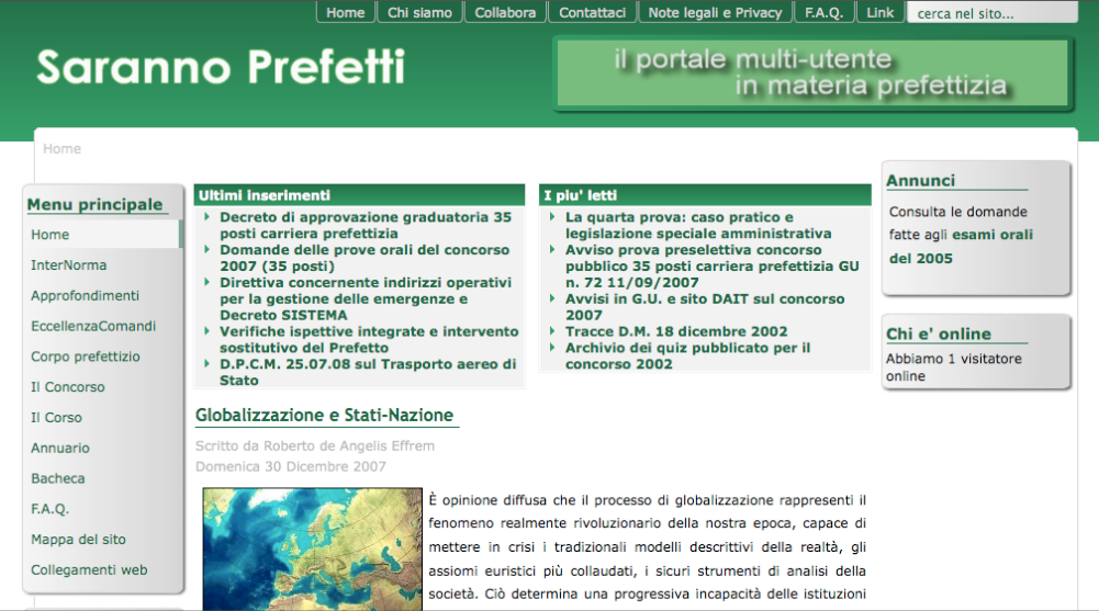 Una delle prime home page di SP